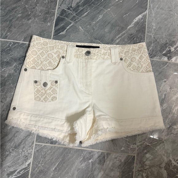 Louis Vuitton Pants - Louis Vuitton Cream White Jean Mini Shorts Size 36